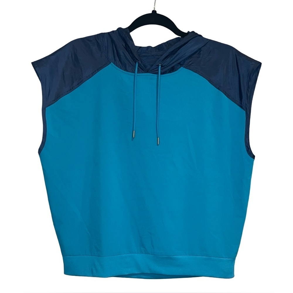 Blue Colorblock Sleeveless Windbreaker Hoodie